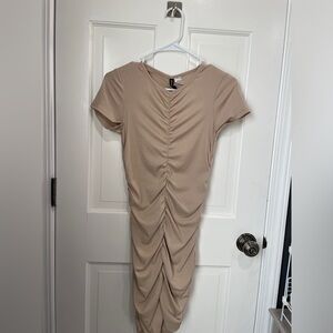 H&M Beige Ruched Bodycon Dress